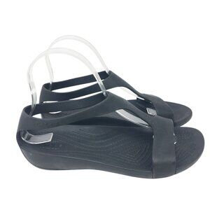 Crocs Serena Sandals Women's Size 7 T-Strap Comfort Casual Beach Shoe Black